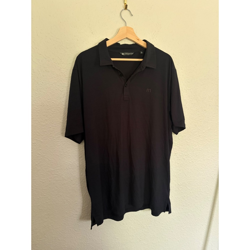 Travis Mathew Mens XXL Black Micro Stripe Short Sleeve Golf Polo Shirt RN123280